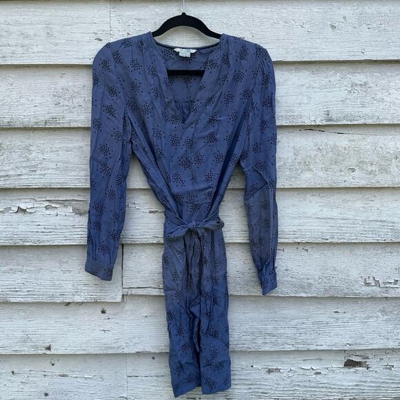 Boden Dresses & Skirts - Boden shirt dress with Ty belt blue with black polkadots midi dress size 6